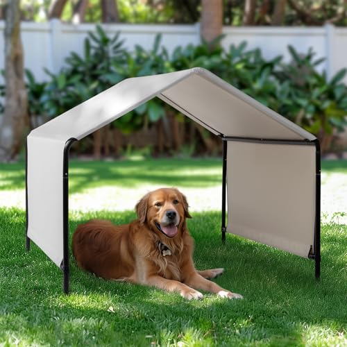Outvita Dog Shade, 4'x4'x3.3' Dog Tent Outdoor Dog Shelter for Outside Large Dogs, Sun Rain Snow Canopy for Big Animal with Waterproof Cover, Ground Stake (Gray)