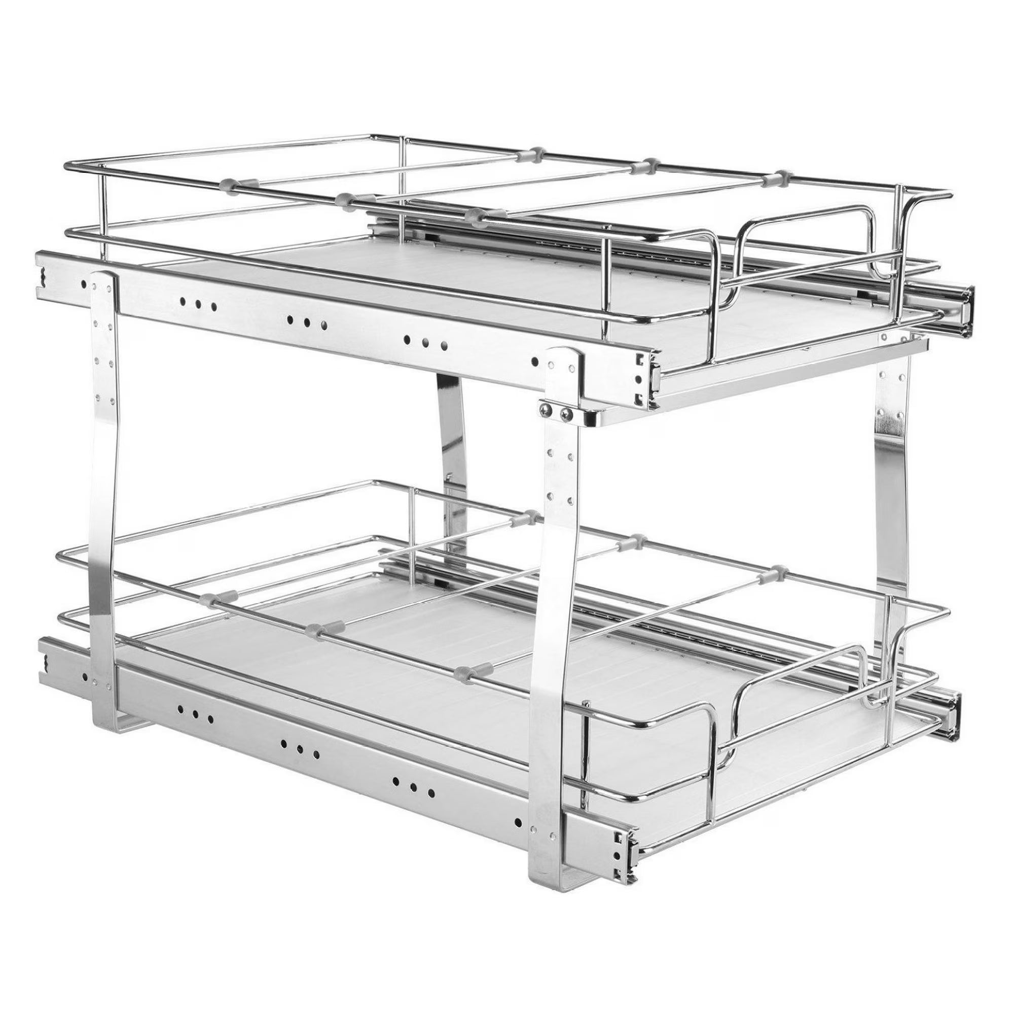 Pull Out Cabinet Organizer 14W x 21D, Slide Out Pantry Shelves, Heavy Duty Chrome Roll Out Drawers, Kitchen Cabinet, Bathroom, Under Sink Storage