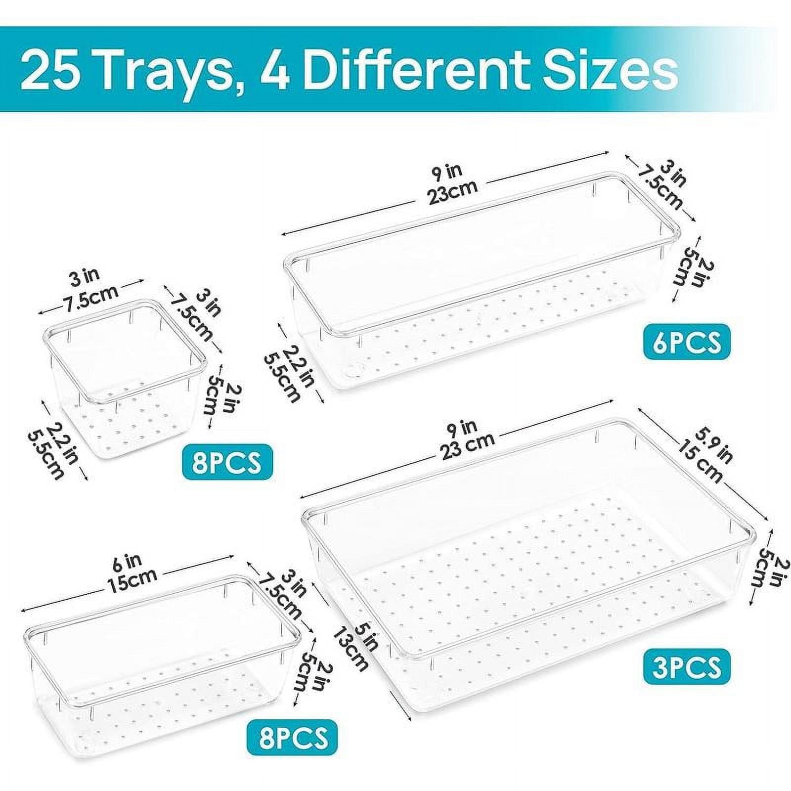 Clear Plastic Drawer Organizers Set, 4-Size Storage Trays for Makeup, Kitchen, and Office G2676