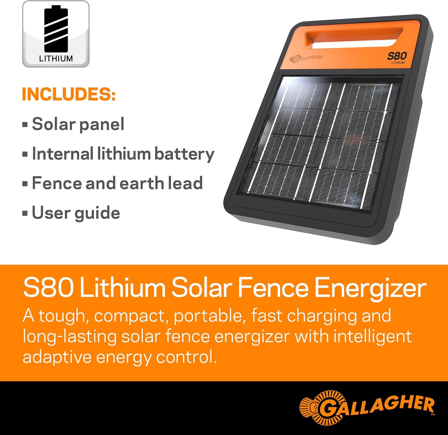 Solar Electric Fence Charger for Livestock, Poultry, and Gardens K80473