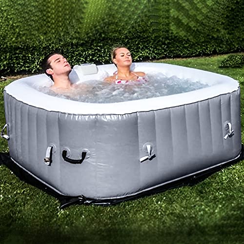 Portable Inflatable Hot Tub 61x61x26 Inch with 120 Bubble Jets, 2-3 Person, Black/White B3333