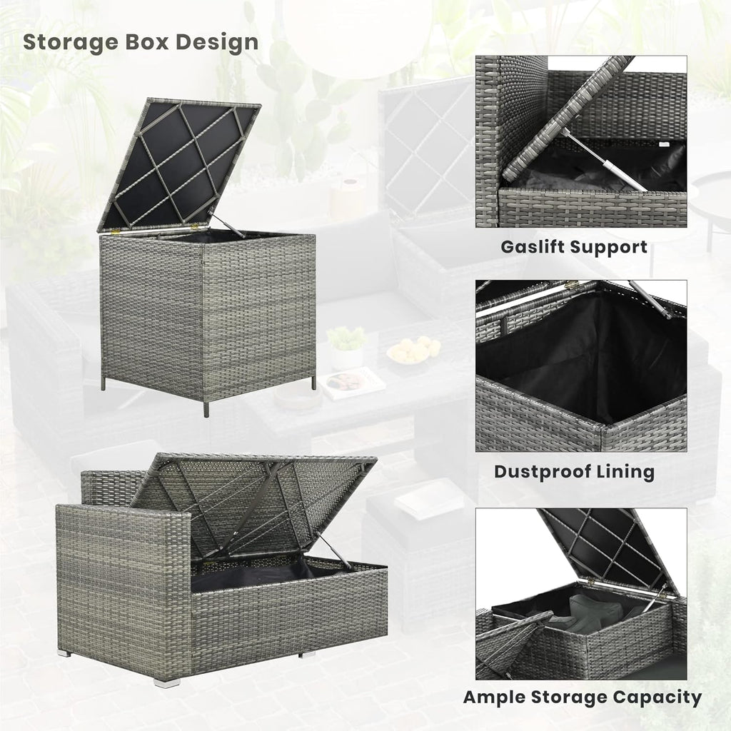 Outdoor 6-Piece PE Rattan Patio Sofa Set with Storage and Glass Table E71863