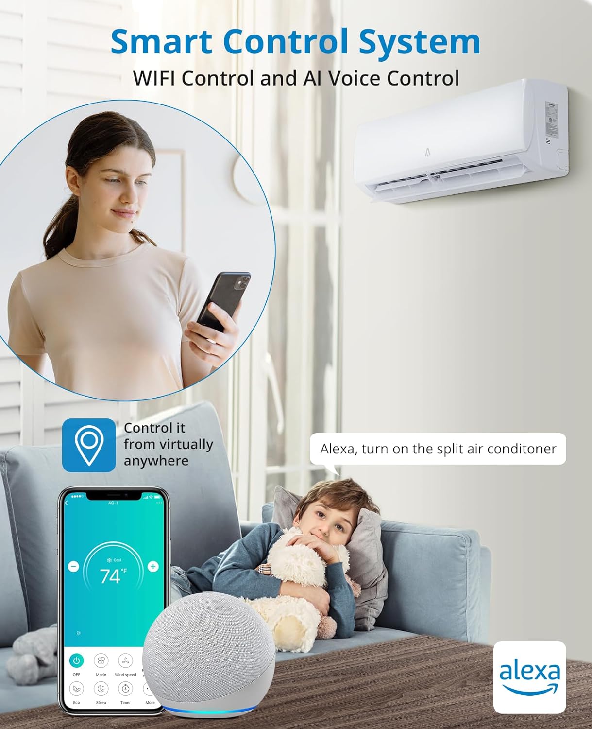 12,000 BTU Mini Split AC with Heat Pump, Ductless Inverter, Cools up to 750 Sq.Ft J459437