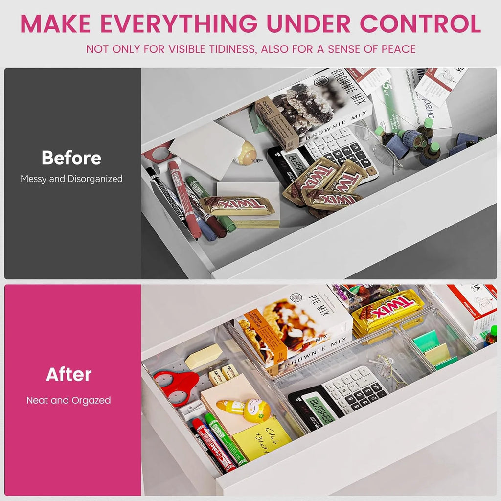 Large Clear Plastic Drawer Organizer Bins, 5 Size Heavy Duty Storage for Kitchen Utensils O979