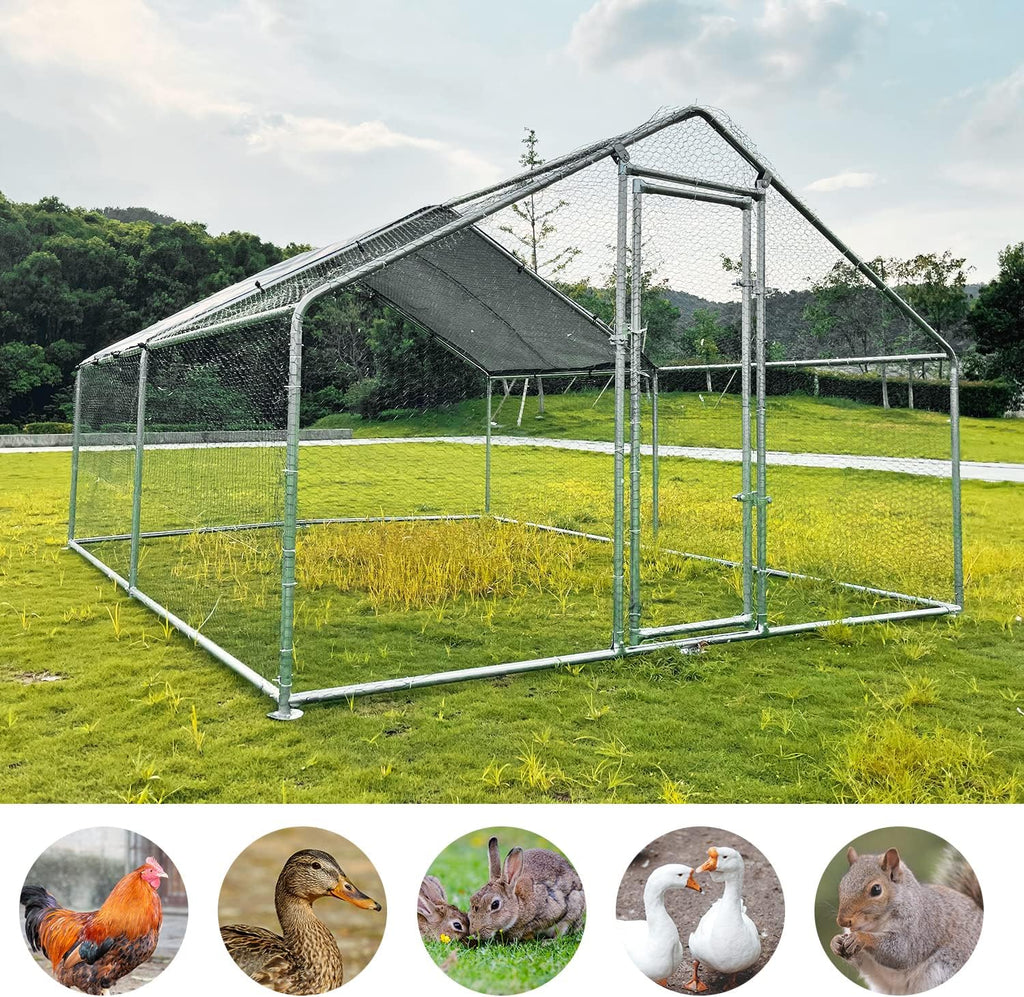 Walk-in Metal Chicken Coop with Waterproof UV Cover for Outdoor Yard J471