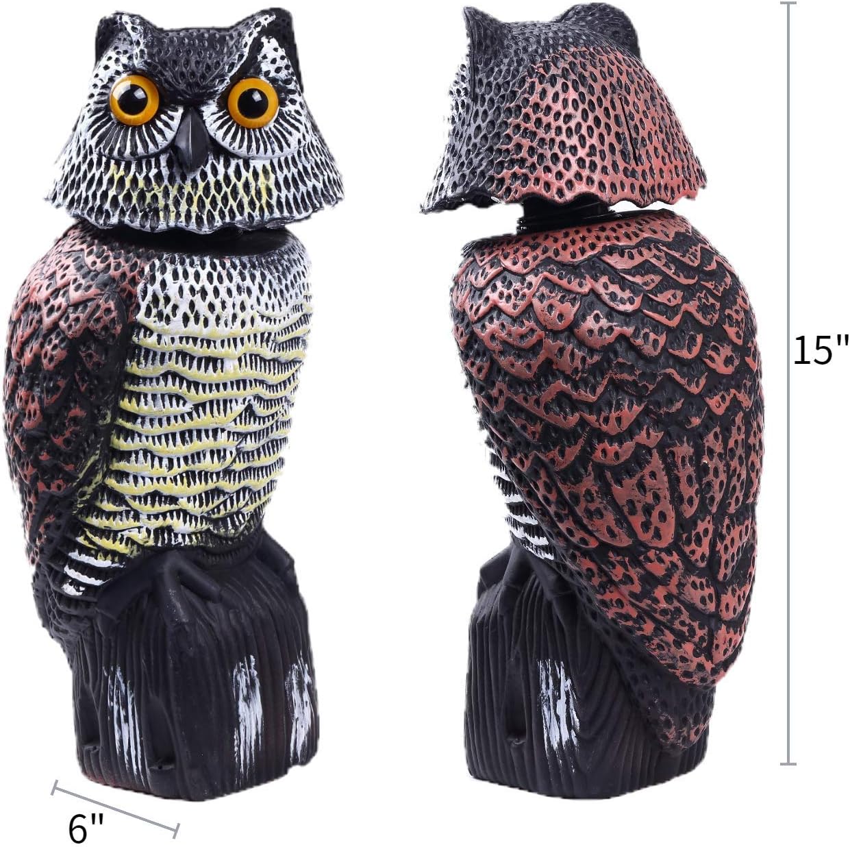 Owl Decoy with Rotating Head for Bird Deterrent K1693
