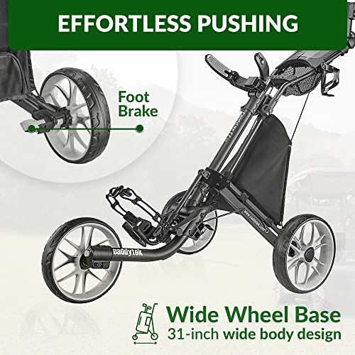 3 Wheel Golf Push Cart Foldable Lightweight with Foot Brake V7776