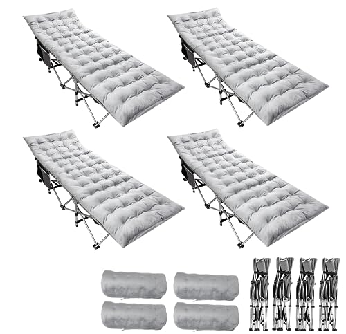 Zento Camping Cot and Mattress Folding Outdoor Travel Bed 2 Pack - Heavy Duty Max Load 450 LBS Premium Quality Cot Bed with Pad for Comfort Sleeping for Travel Home and Anytime Use