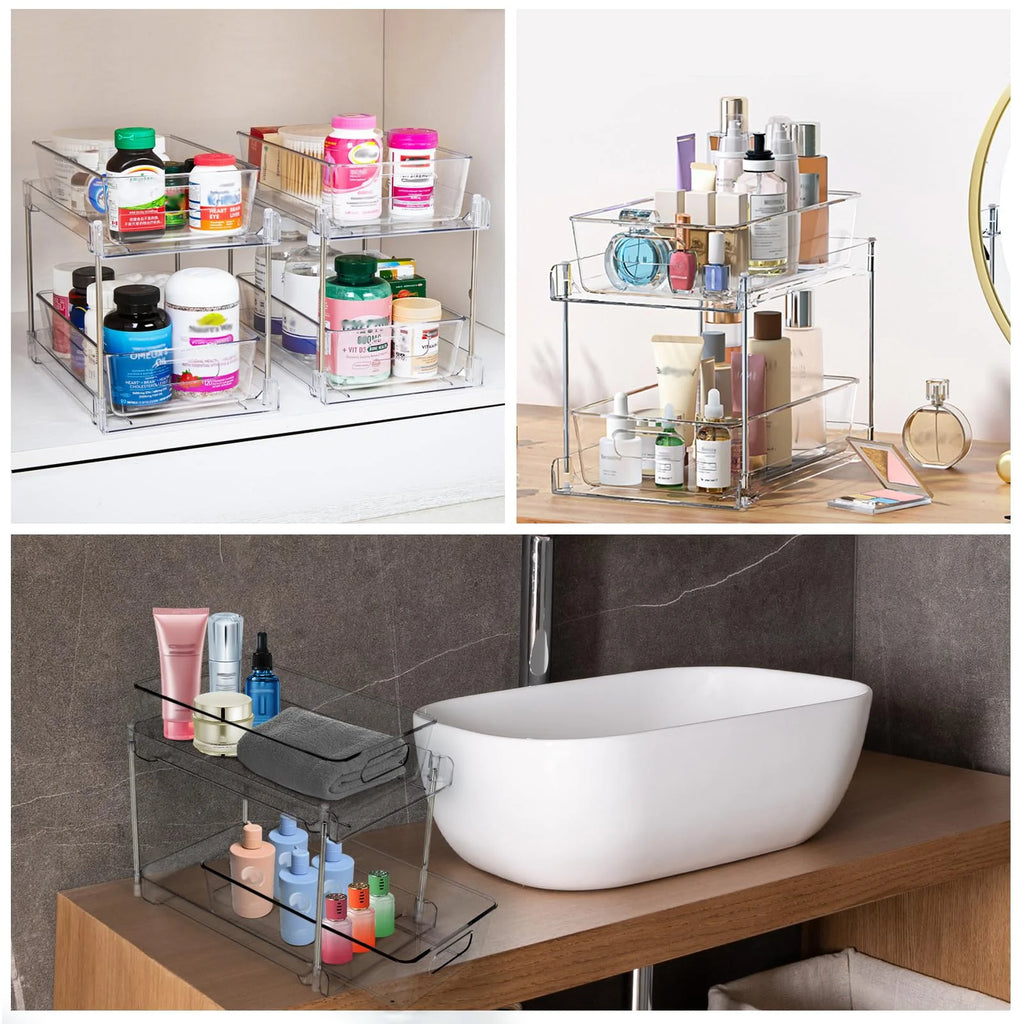 Clear 2-Tier Under Sink Pull-Out Drawer Organizer L87244