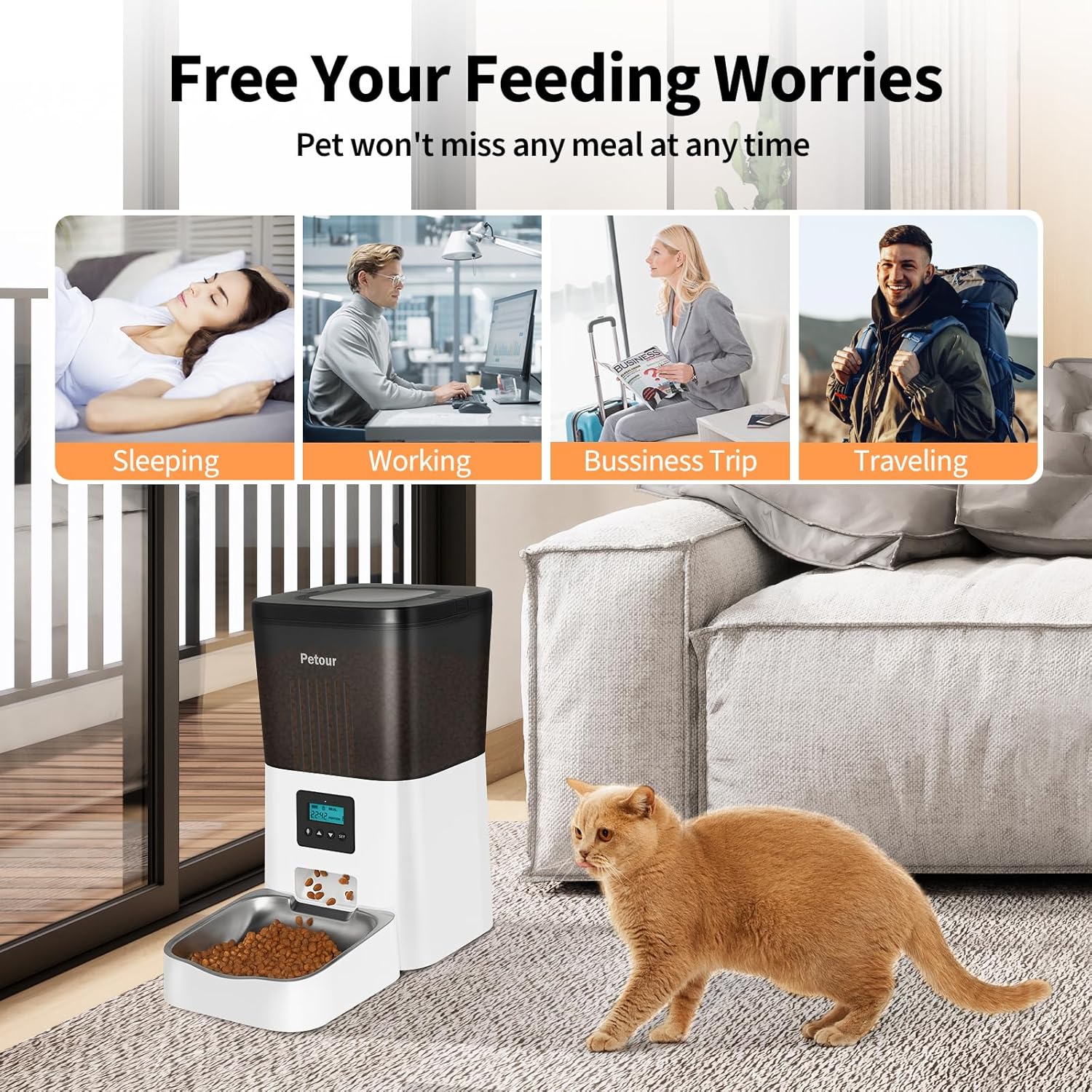 Automatic Cat Feeder with Timed Portion Control and Stainless Steel Bowl L716