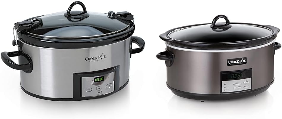 Crock-Pot 6 Quart Cook & Carry Programmable Slow Cooker with Digital Timer, Stainless Steel (SCCPVL610-S-A) & Large 8 Quart Programmable Slow Cooker with Auto Warm Setting and Cookbook
