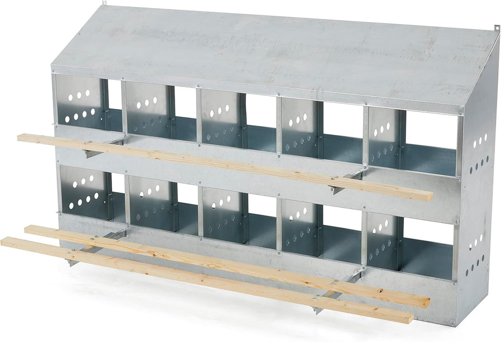 Galvanized Steel 10 Hole Outdoor Poultry Nest Box with Perches, 4 Pack V41339