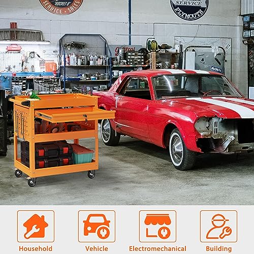 Heavy Duty 3-Tier Utility Cart on Wheels with Drawer D1640
