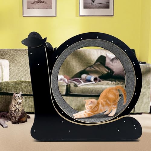 Cat Exercise Wheel for Indoor Cats, Cat Running Wheel with TPE Silent Roller, Cat Treadmill Wheel, Cat Rotating Wheel Weight Loss Device with Replaceable Pads, Nature Wood