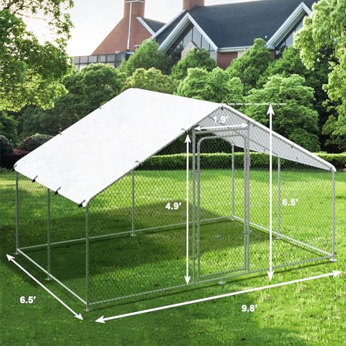 Large Metal Chicken Coop Walk-in Run with Waterproof Cover for Outdoor Poultry, Ducks, and Rabbits W99537