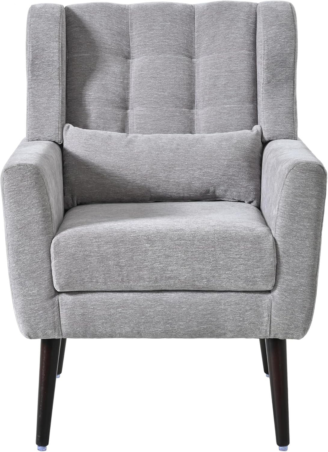 Chenille Accent Armchair with Pillow, Solid Wood Legs W64975