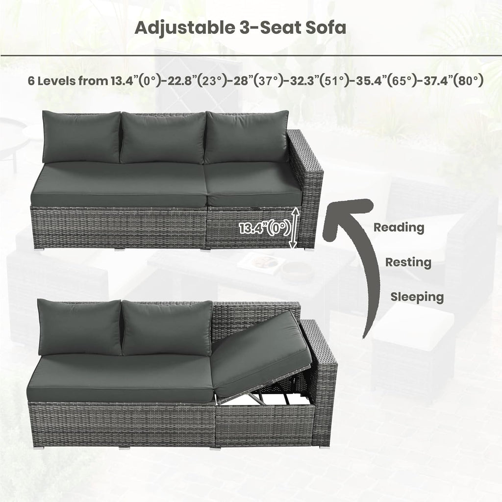 Outdoor 6-Piece PE Rattan Patio Sofa Set with Storage and Glass Table E71863