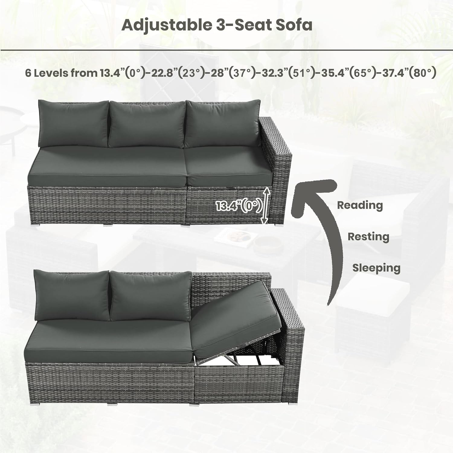 Outdoor 6-Piece PE Rattan Patio Sofa Set with Storage and Glass Table E71863
