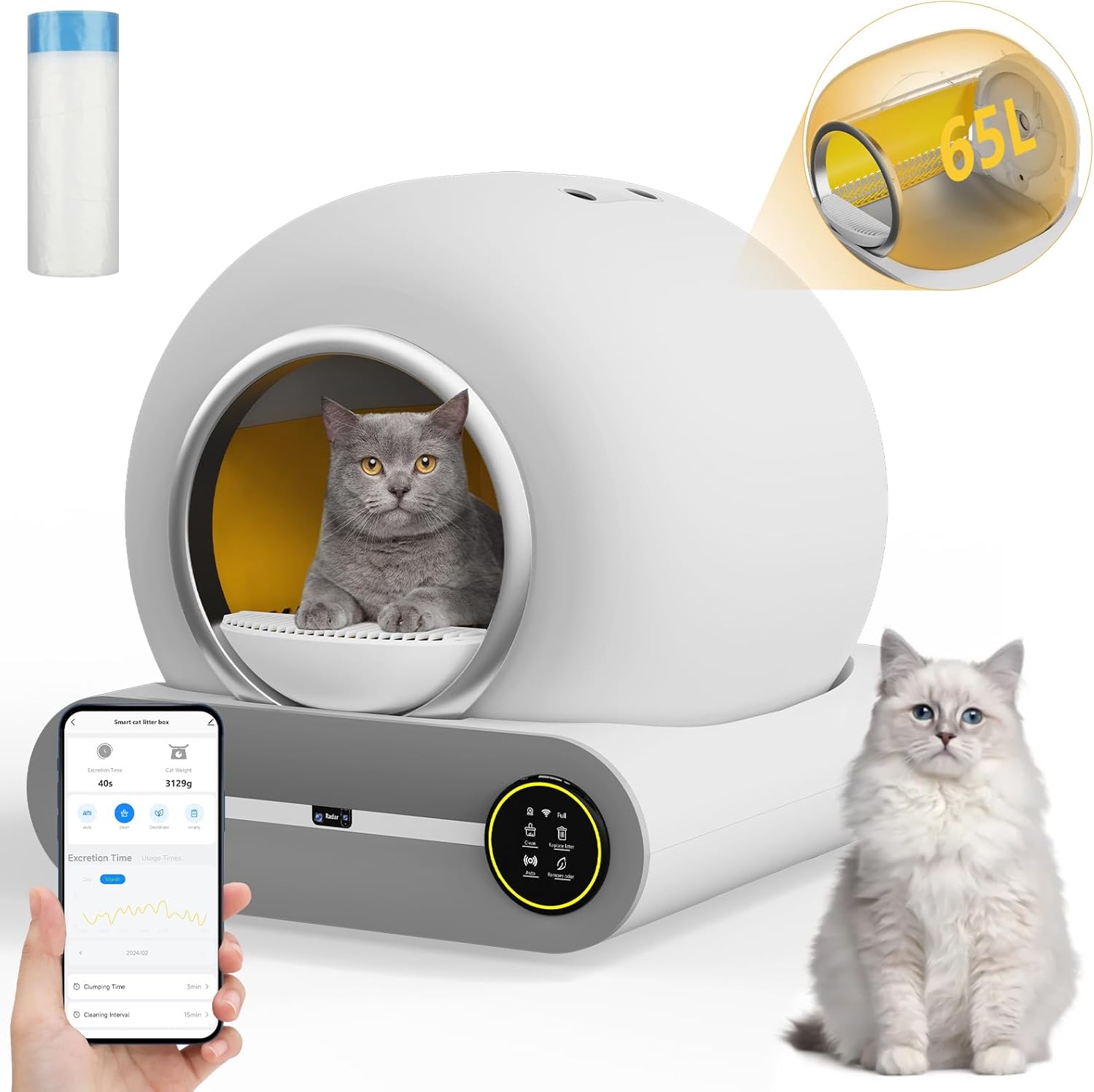 Smart Self-Cleaning Litter Box - 65L+9L Capacity, App Control, and Mess-Free Design for Multiple Cats