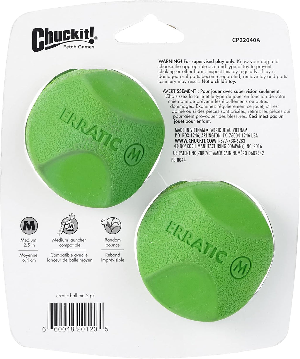 Erratic Ball Dog Toy, Medium 2.5 Inch, Pack of 2 D66042