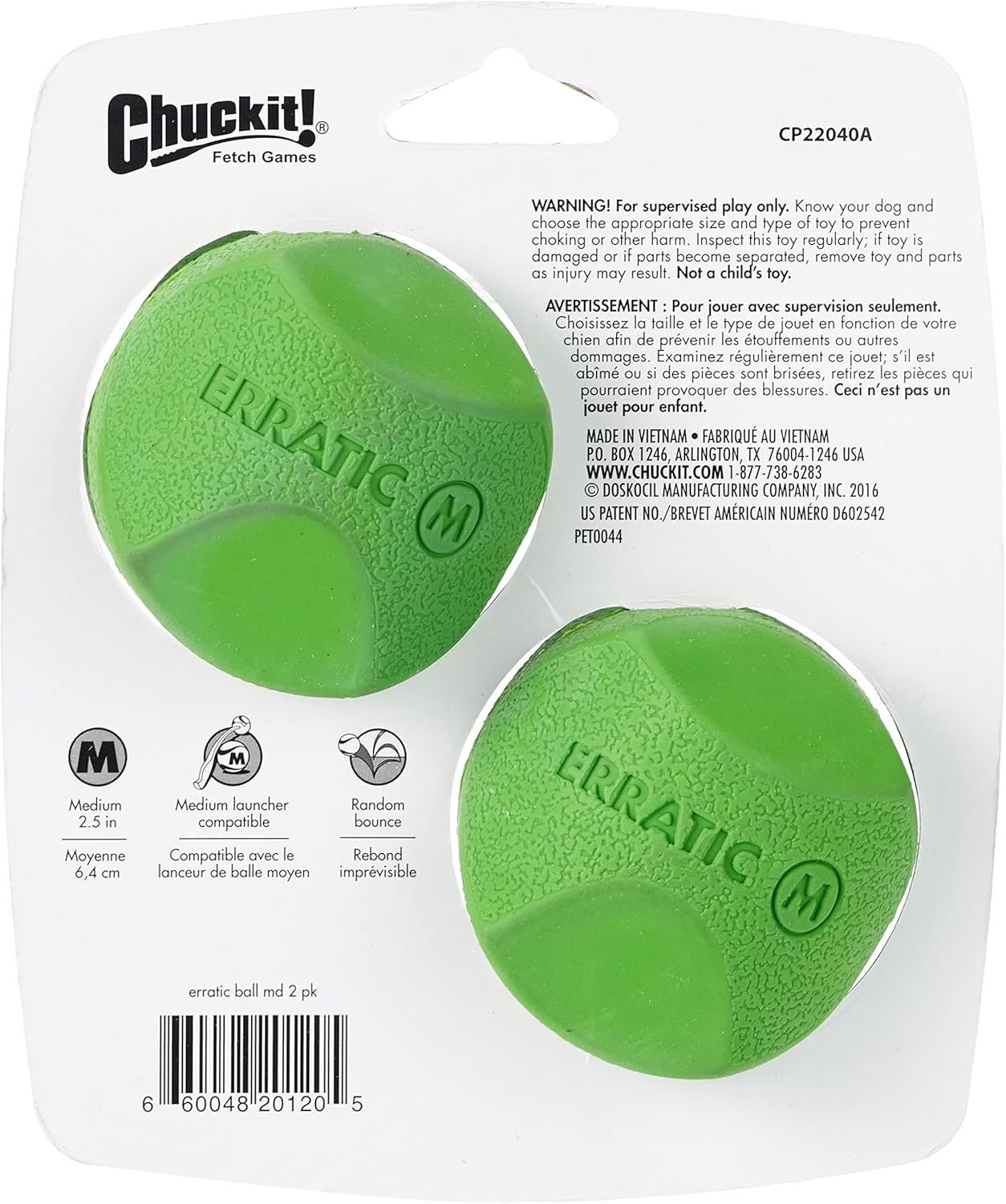 Erratic Ball Dog Toy, Medium 2.5 Inch, Pack of 2 D66042