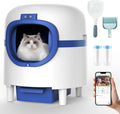 LMVVC Self Cleaning Cat Litter Box, Automatic Cat Litter Box Large Capacity Suitable for Multiple Cats,APP Control/Low Noise/Safety Protection/Odor Removal,2 Rolls Garbage Bags, White & Blue