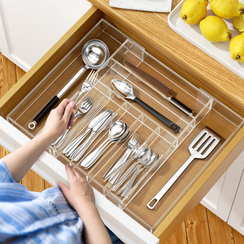 Clear Acrylic Expandable Drawer Organizer with 9 Compartments J315424