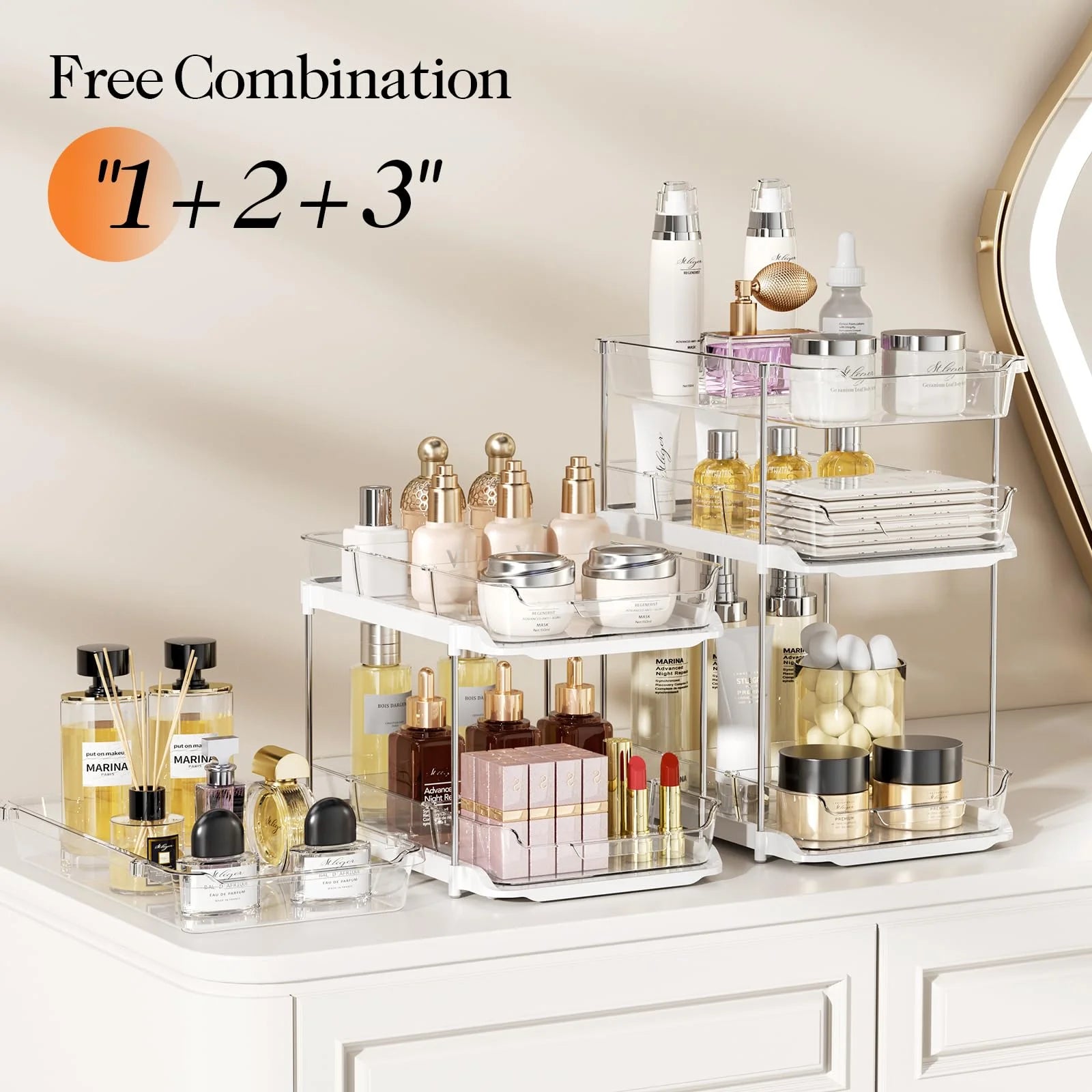 Under Sink Organizer 3 Tier Stackable Storage with Pull Out Drawers, White C19618