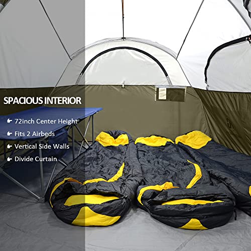 8 Person Camping Tent, Weather Resistant Family Tent with Mesh Windows and Carry Bag Q354