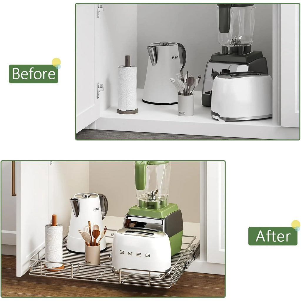 Pull Out Cabinet Organizer 27W x 21½D, Heavy Duty Slide Out Shelves E42701