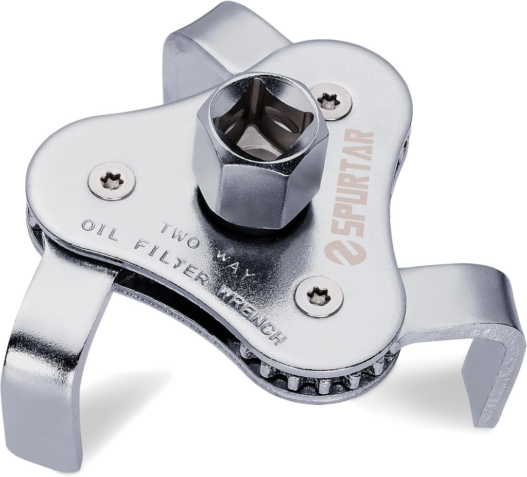 Spurtar Universal Oil Filter Wrench 3 Jaw Adjustable Oil Filter Removal Tool, 2 Way Oil Filter Wrench for Removing Oil Filters from Diameters 2-1/2'' to 4-9/16''