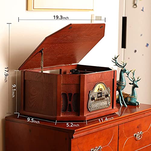 Bluetooth Turntable Record Player with Built-in Speaker, CD, Cassette, FM/AM Radio, USB MP3 Recording S9727
