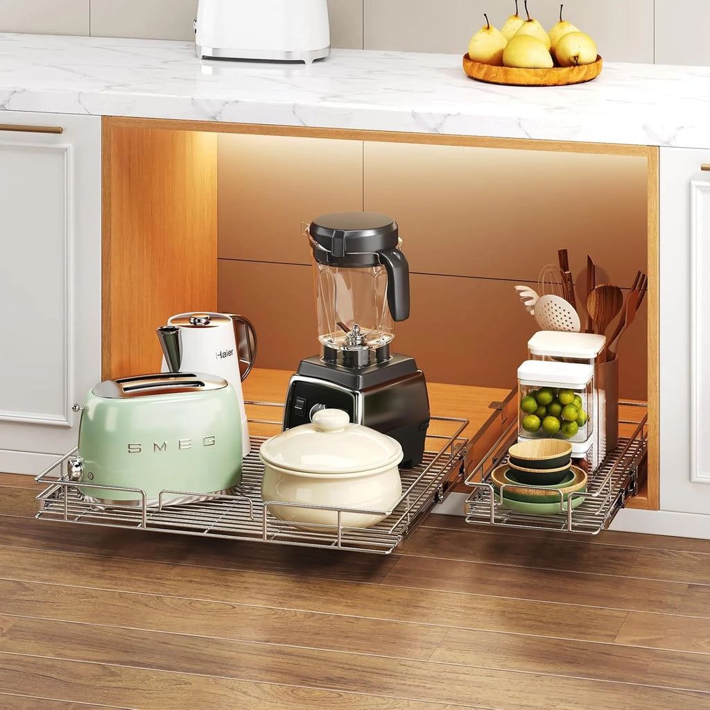 Pull Out Cabinet Organizer 27W x 21½D, Heavy Duty Slide Out Shelves E42701