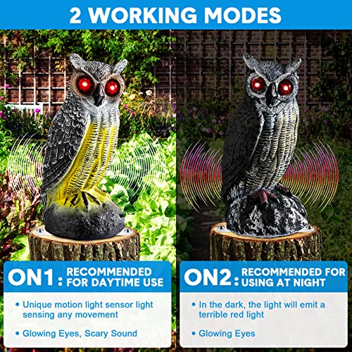 Owl Decoy with Red Flashing Eyes for Garden Yard, 2 Pack T53383