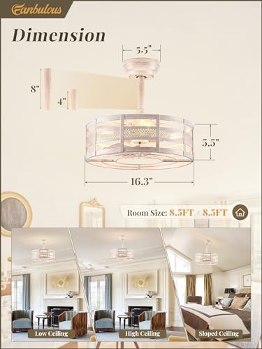 Caged Ceiling Fan with Light and Remote, Bladeless, 6 Speeds, White and Gold L189918
