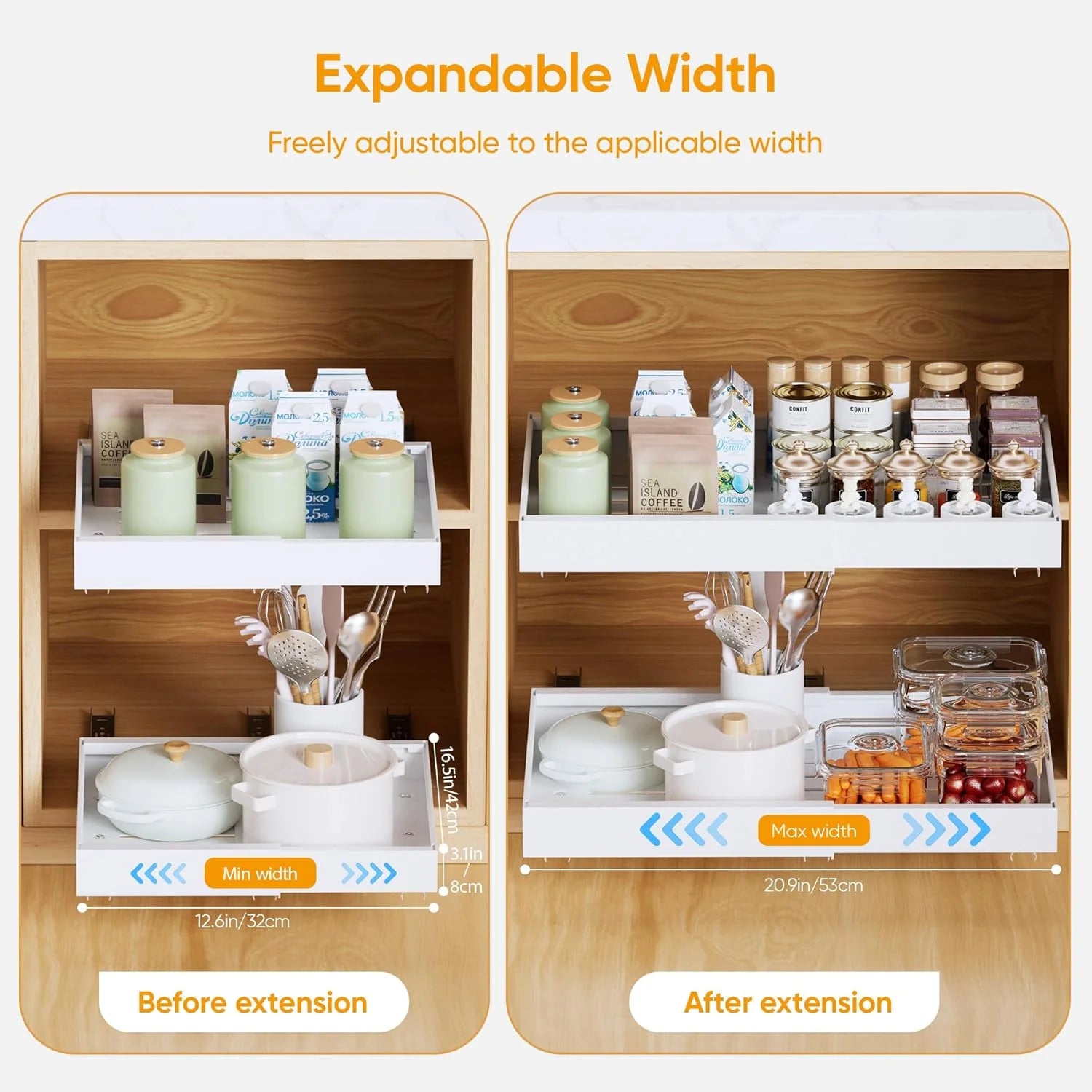 Expandable Pull Out Cabinet Organizer Adhesive, 2 Pack W451