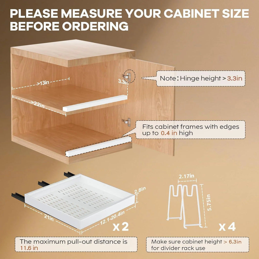 Pull Out Cabinet Organizer 21D with Raising Pad, Expandable Slide Out Drawers for Kitchen Cabinets C3894