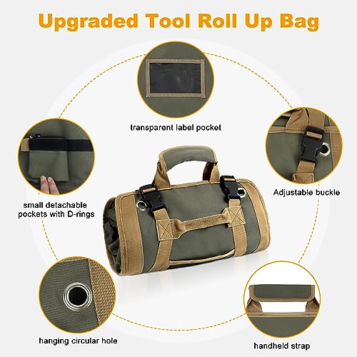 Roll Up Tool Bag with Detachable Pouches, Heavy Duty Organizer S157968