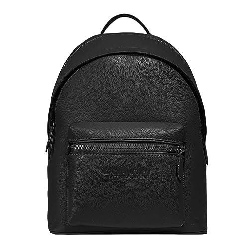 COACH Charter Backpack in Refined Pebbled Leather, Black,