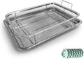Air Fryer Stainless Steel Basket for Oven, Stainless Steel Crisper Tray and Pan Tray & Grease Catcher | Even Cooking | Non-Stick | Air Fry Mesh Basket Set for Fries/Bacon Rack/Frozen