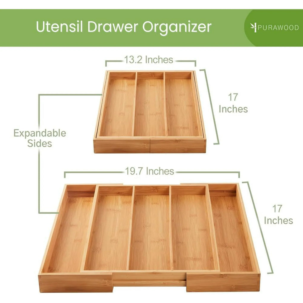 Expandable Bamboo Utensil Drawer Organizer, 3-5 Slots L9490