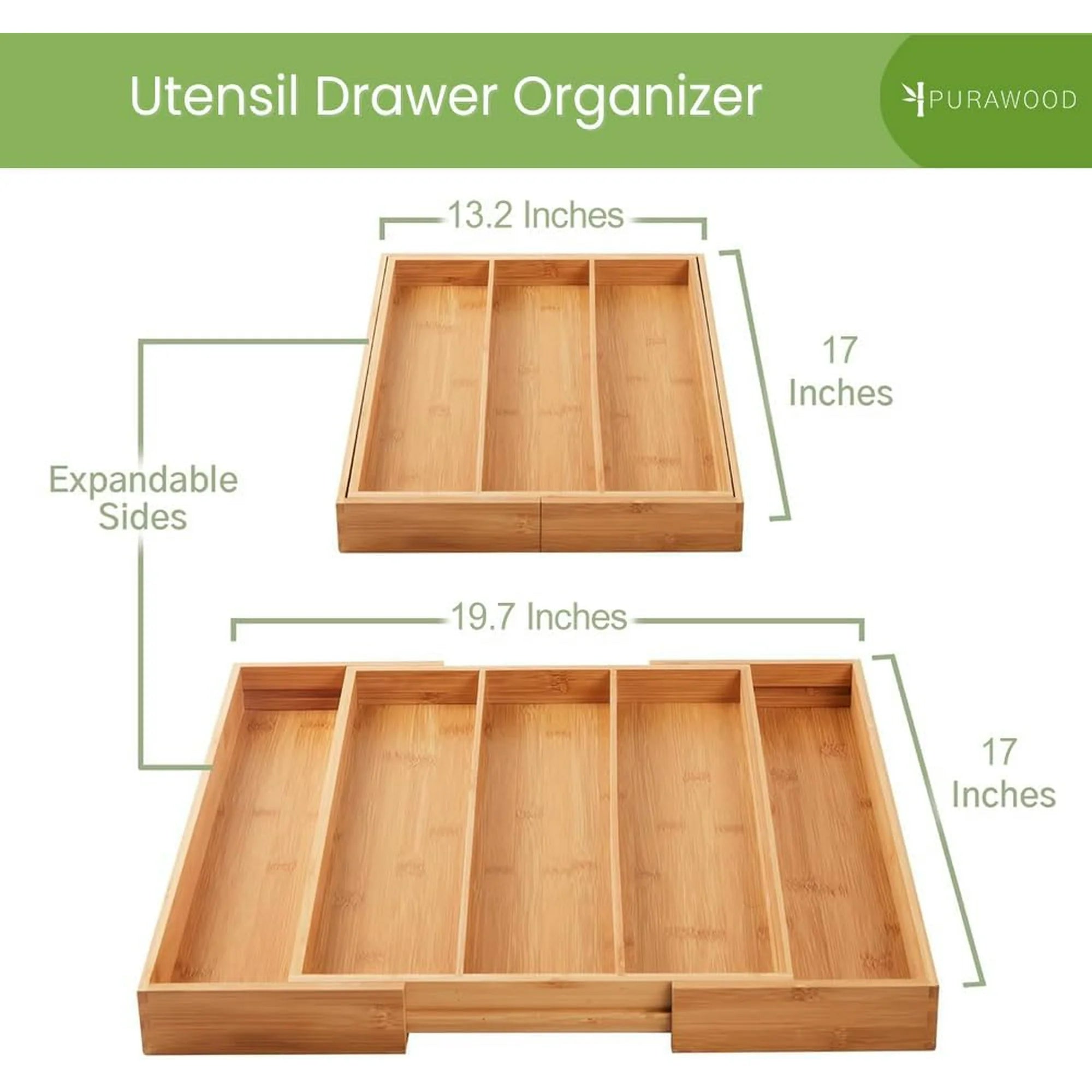 Expandable Bamboo Utensil Drawer Organizer, 3-5 Slots L9490