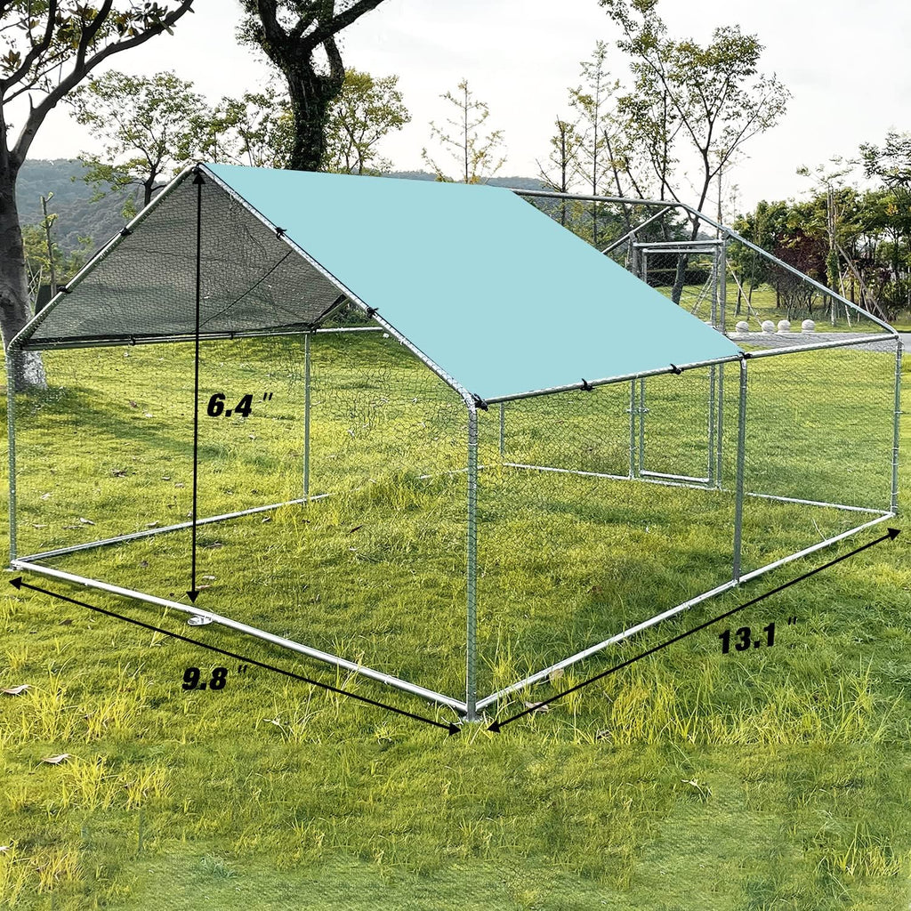 Walk-in Metal Chicken Coop with Waterproof UV Cover for Outdoor Yard J471