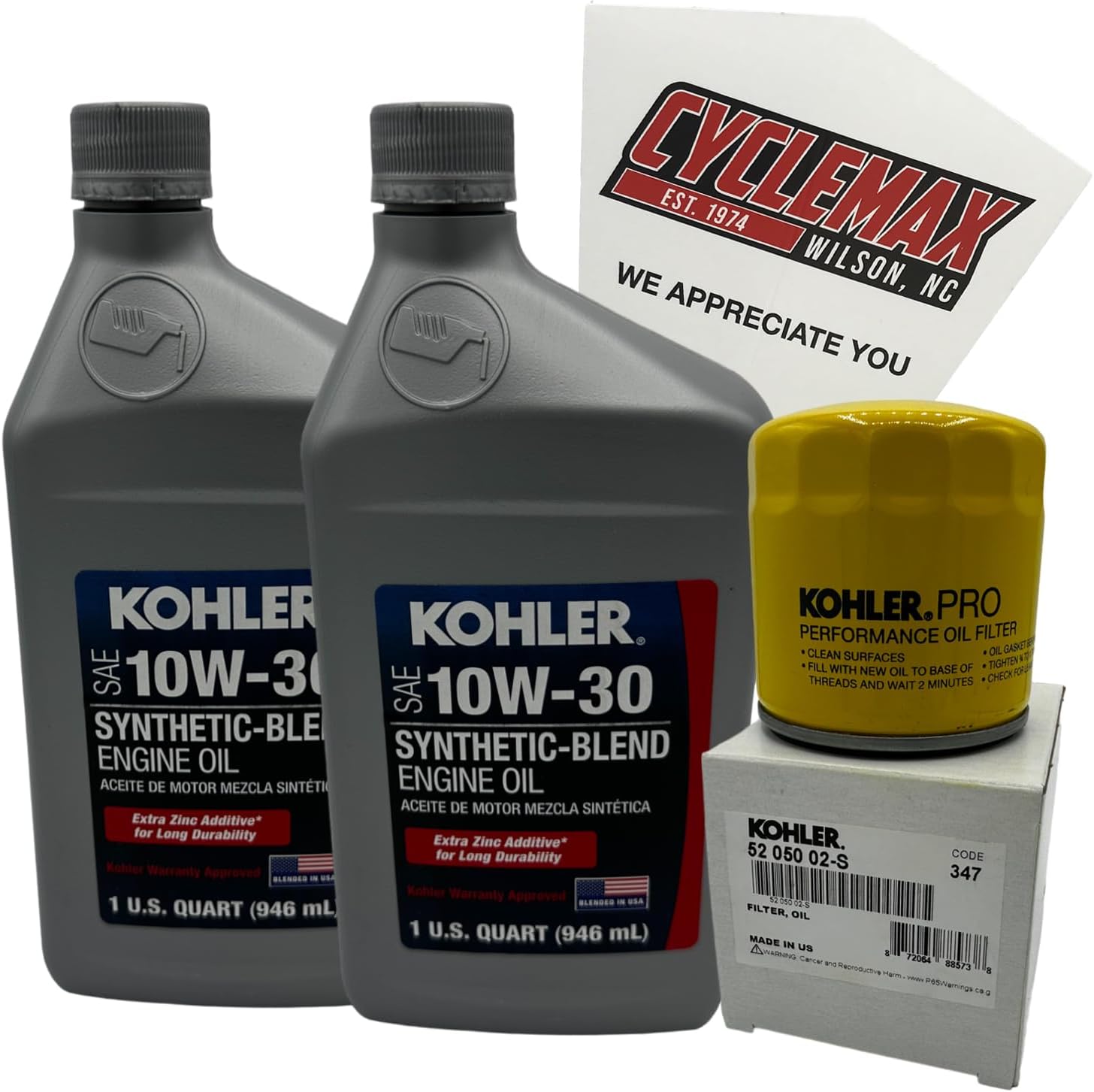 10W-30 Semi Synthetic Engine Oil Change Kit fits Kohler Lawnmower Engines