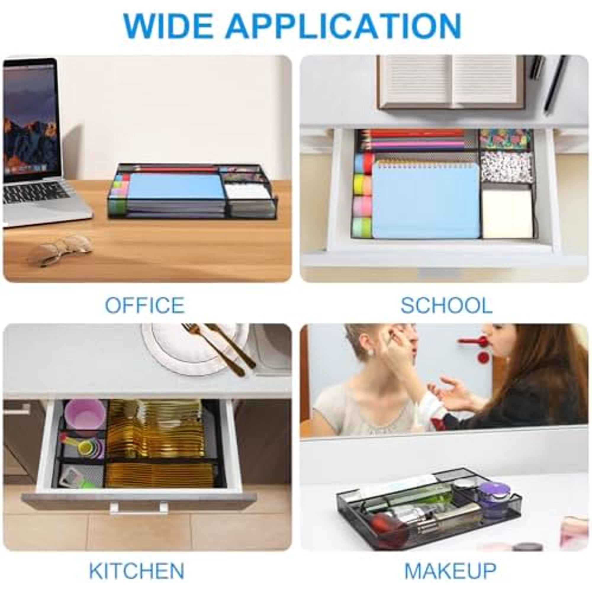 Metal Mesh Desk Drawer Organizer Tray with 5 Grids Q591603