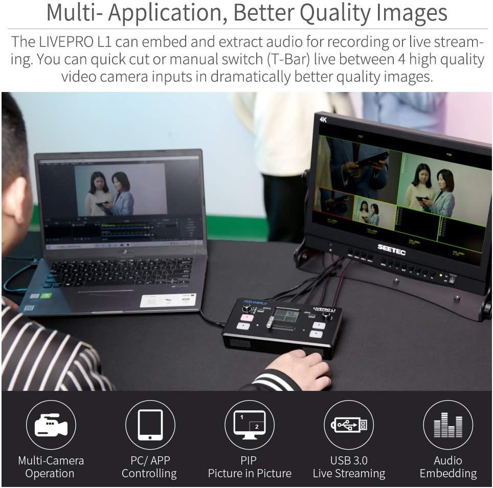 Multi Camera Video Mixer Switcher with 2 Inch LCD and 4 HDMI Inputs G989