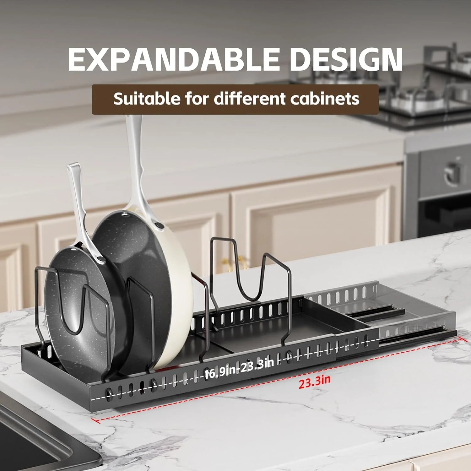 2 Pack Expandable Pull Out Cabinet Organizer with 10 Adjustable Dividers for Kitchen Drawers O15196