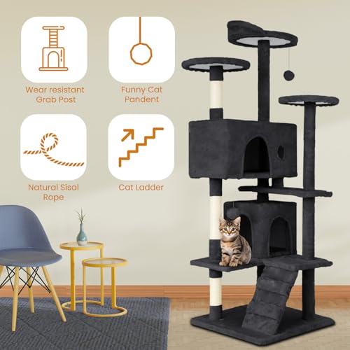Cat Tower for Indoor Cats with Scratching Posts, Dark Gray N888