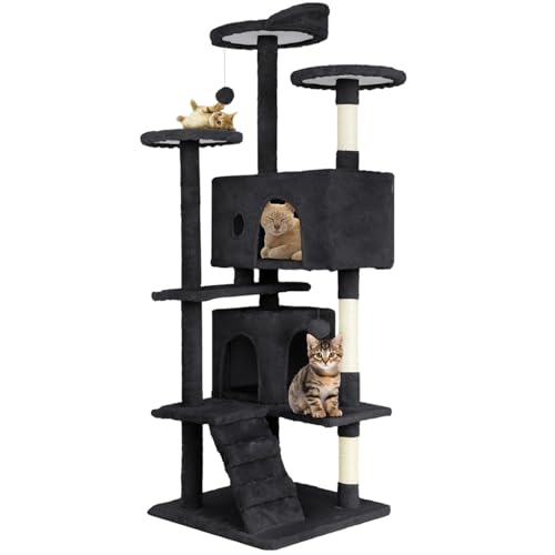54.7 inches Cat Tower for Indoor Cats Multi-Level Cat Condos for Cat Tree Cat Climbing Tower with Scratching Posts, Hanging Toys,Dark Gray