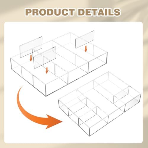 Desk Drawer Organizer Set, 3 Sizes, Clear Acrylic Trays with Dividers H475187